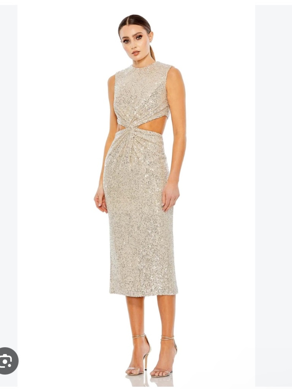 Mac Duggal High Neckline Sleeveless Waist Cutout Sequin Embellished Dress